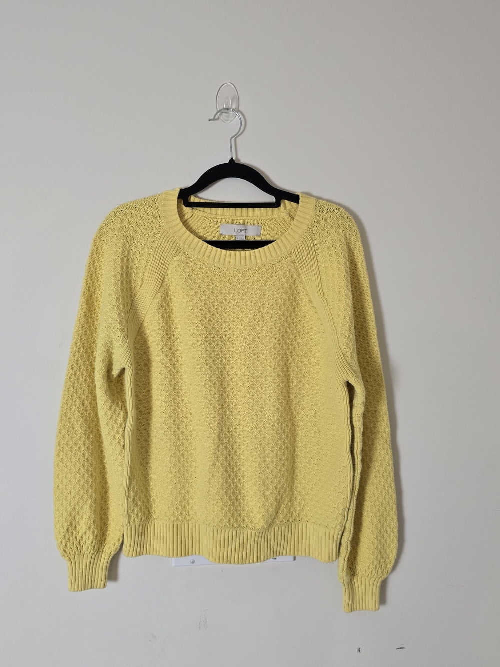 LOFT Womens 100% Cotton Yellow Solid Knit Crew Neck Raglan Pullover Sweater M